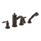 Oil rubbed bronze two-handle roman tub faucet includes hand shower