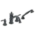 Wrought iron two-handle roman tub faucet includes hand shower