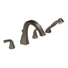 Oil rubbed bronze two-handle roman tub faucet includes hand shower