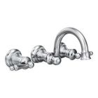Chrome two-handle wall mount bathroom faucet
