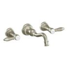 Brushed nickel two-handle wall mount bathroom faucet
