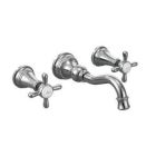 Chrome two-handle wall mount bathroom faucet