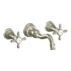 Brushed nickel two-handle wall mount bathroom faucet