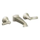Brushed nickel two-handle wall mount bathroom faucet
