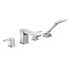 Chrome two-handle roman tub faucet includes hand shower