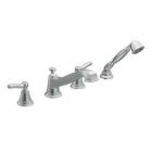 Chrome two-handle roman tub faucet includes hand shower