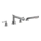 Chrome two-handle roman tub faucet includes hand shower