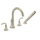 Brushed nickel two-handle roman tub faucet includes hand shower