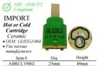 WALTER, ABRCC19002, IMPORT (GL02G5-004) SINGLE HANDLE  FAUCET CERAMIC CARTRIDGE, HOT/COLD