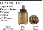 WALTER, ABRCC19023, HUNTINGTON SINGLE LEVER PRESSURE BALANCE CERAMIC CARTRIDGE 