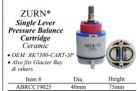 WALTER, ABRCC19025, ZURN (RK7300-CART-3P), GLACIER BAY, HARRINGTON SINGLE LEVER PRESSURE BALANCE CERAMIC CARTRIDGE 
